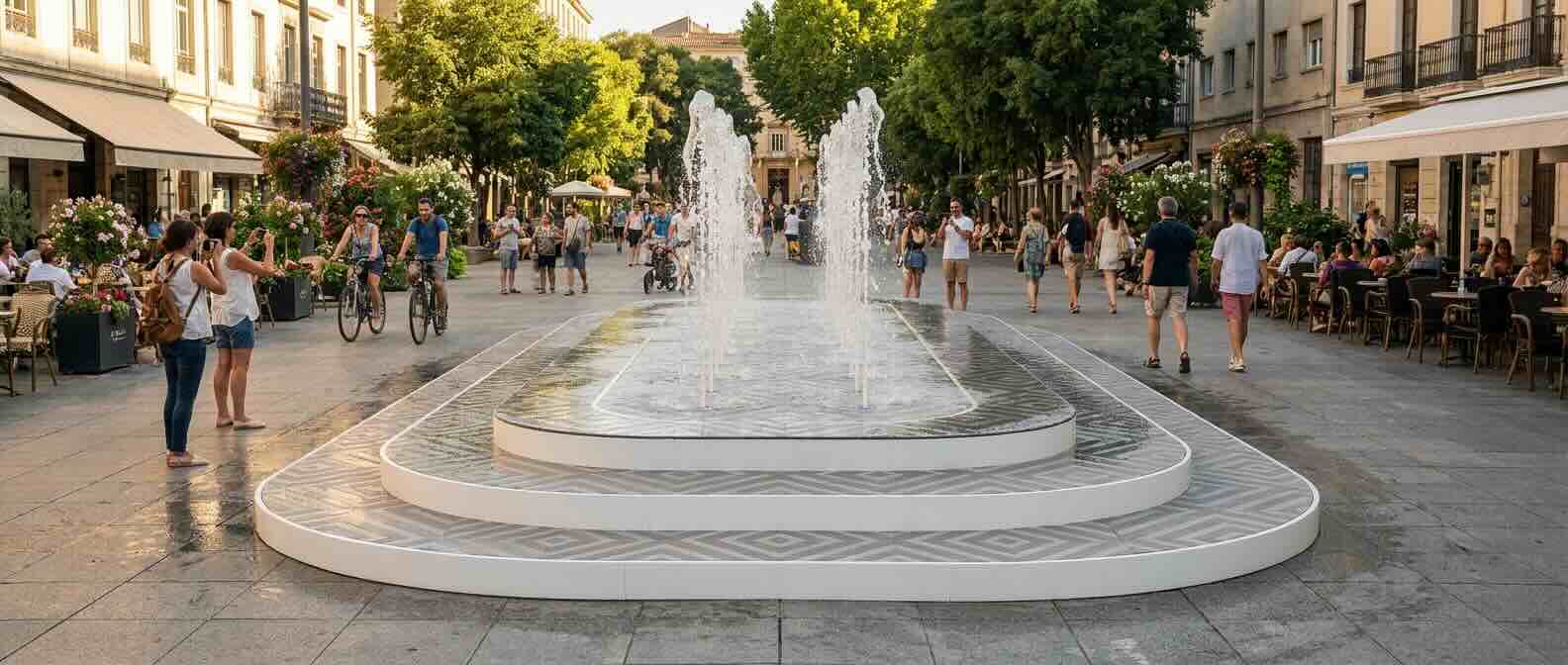 AERISIO walkable dry-deck fountains for cities and properties are fast, smart, and modular.